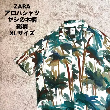ZARA 알로하 셔츠 야자수 야자수 올 패턴 반팔 XL