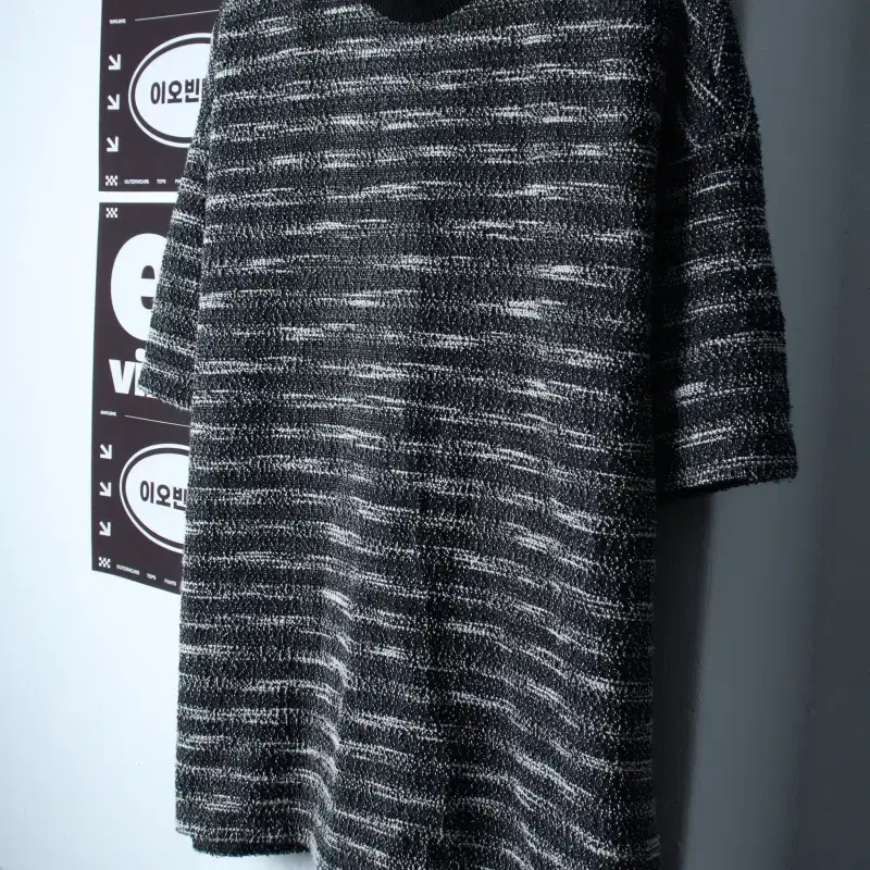 (M-XL) 메종미네드 반팔 티셔츠 부클 니트 스트라이프 블랙-H3434