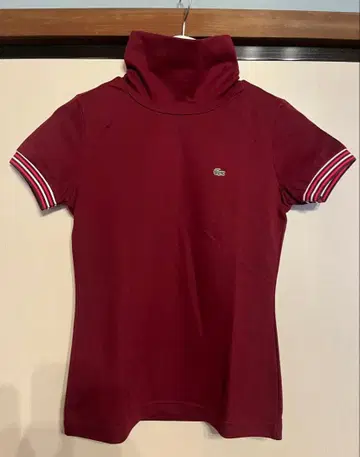 LACOSTE 하이넥 반팔 티셔츠 보르도 사이즈 38 택 포함 새상품