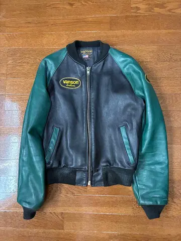 VANSON 가죽 자켓 38 USA제 블랙 x 그린