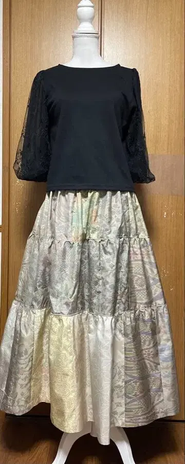 기모노 리메이크 오시마 패치워크 캉캉 스커트