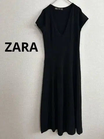 ZARA V넥 반팔 썸머 니트 종아리 기장 원피스 블랙 리조트