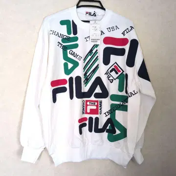 FILA 올 패턴 로고 크루넥 맨투맨 화이트