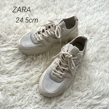 ZARA 통굽 스니커즈 베이지 아이보리 메쉬 24.5cm