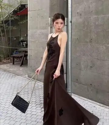 ZARA 레이스 홀터넥 원피스 M 브라운