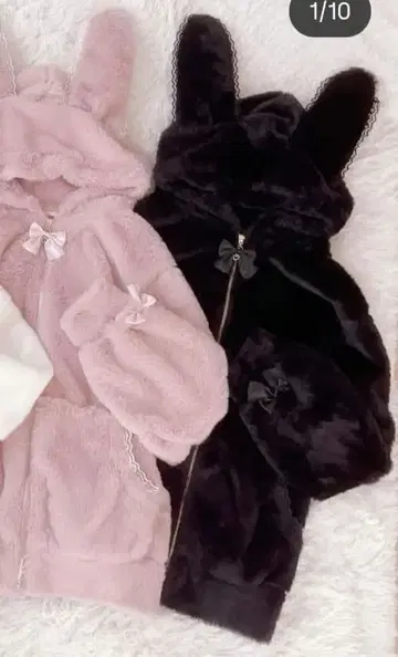 [모에냐 x 시마무라] 토끼 귀 지퍼 후드티 블랙 지뢰계 양산형