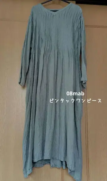 08mab 린넨 샴브레이 핀턱 원피스 그린 긴팔