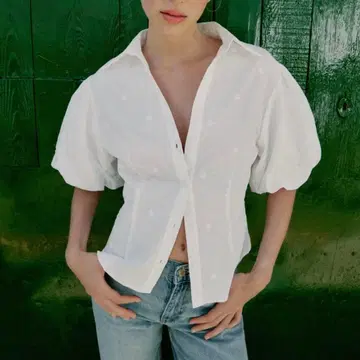 ZARA 자수 퍼프 슬리브 셔츠 S