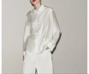 정가 6590 ZARA 차이나 버튼 긴팔 실크 셔츠 화이트