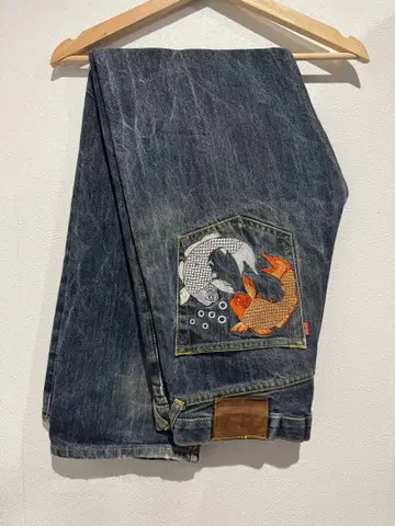 EVISU 스트레이트 데님 잉어 자수 에비수 워시 가공