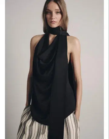 정가 8590 ZARA 슬리브리스 스카프넥 프린지 부착