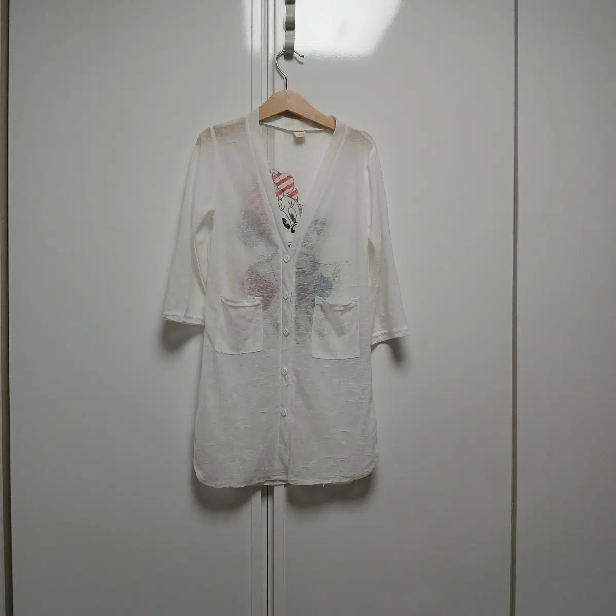 미키마우스 프린팅 가디건 흰색140호