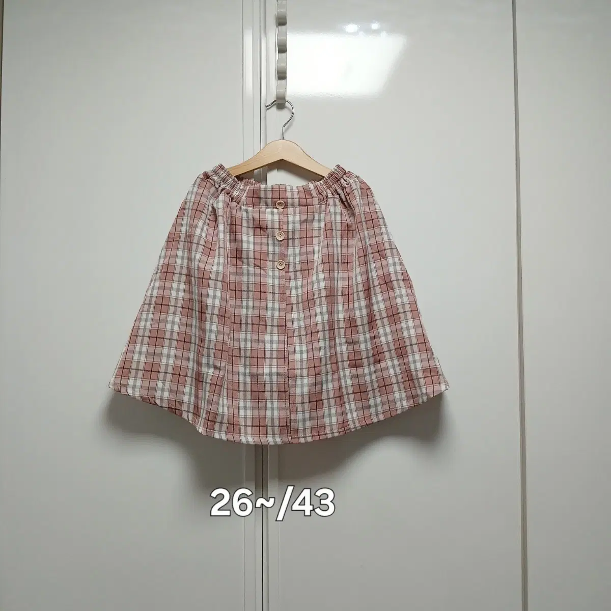 새) 주니어 체크무늬 버튼 스커트 핑크