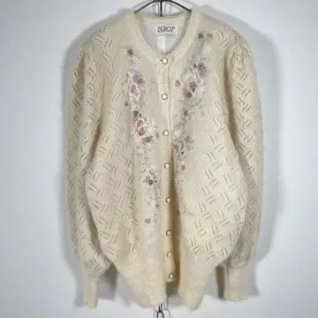 90s ZERO7 Mohair 레트로 모헤어 가디건 꽃무늬 자수 비즈