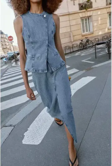 ZARA 데님 더블 브레스트 셋업 xs