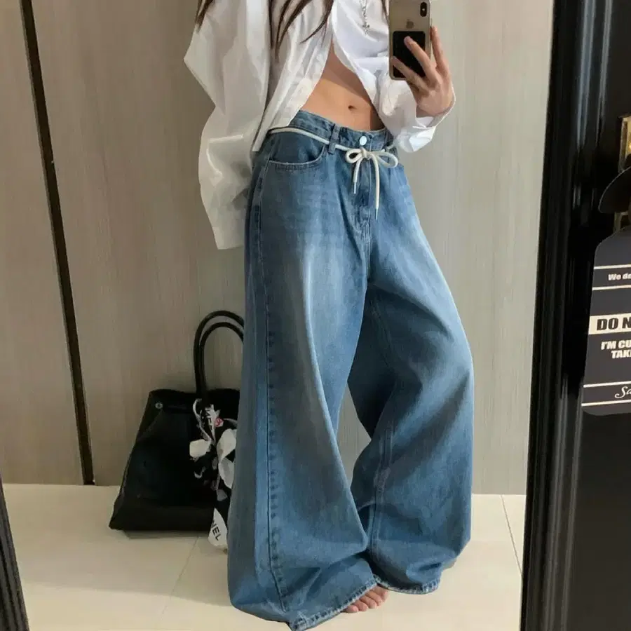 버킨 와이드 끈 데님 팬츠 S