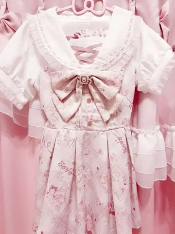 LIZLISA Sewing Bear 패턴 셋업 반팔