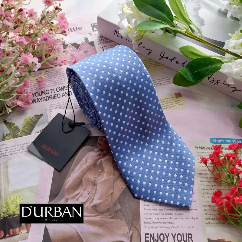 D'URBAN 더반 실크 블루 도트 넥타이 8cm 새제품 k3053