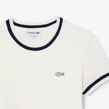 LACOSTE 보더 리브 니트 크루넥 카노코지 T셔츠