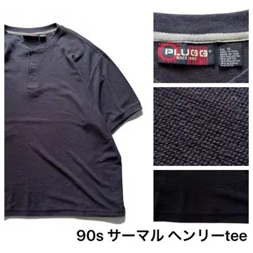 90s 00s PLUG 와플 헨리넥 서멀지 반팔 티셔츠