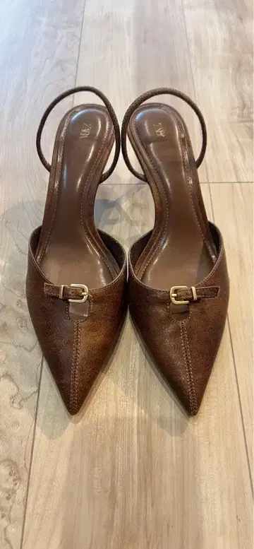 ZARA 스틸레토 백 스트랩 샌들 브라운 24cm