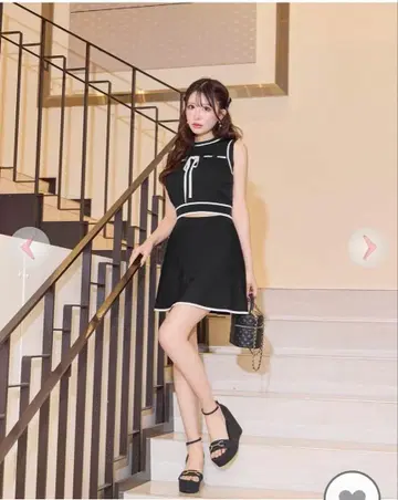 cheri mi 바이컬러 리본 셋업 블랙 스나계 셰리미