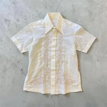 vintage 화이트 자수 웨스턴 셔츠