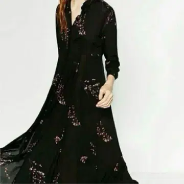 ZARA 꽃무늬 롱 원피스 블랙 긴팔