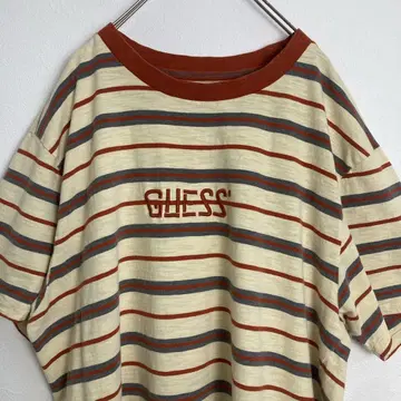 GUESS 멀티 보더 T셔츠 자수 로고 90s