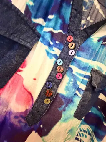 Desigual 데님 절개 긴팔 셔츠 컬러풀 버튼