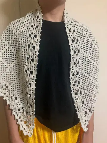 크로셰 레이스 숄 아이보리 무릎 담요