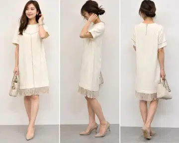 ZARA BASIC 프린지 원피스 L 아이보리 반팔 고급 깔끔한