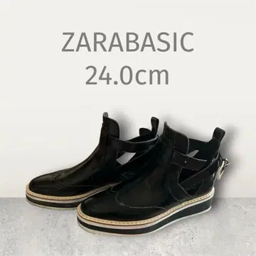 ZARA BASIC 블랙 윙팁 부티 버클 24.0