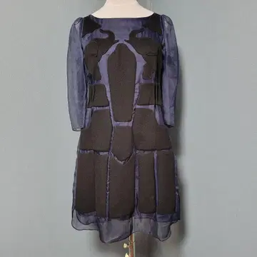 CYNTHIA ROWLEY 패치워크 원피스 드레스 네이비 M 실크