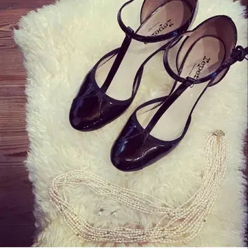 repetto Baya T스트랩 펌프스 블랙 37 1/2 약 23.5cm