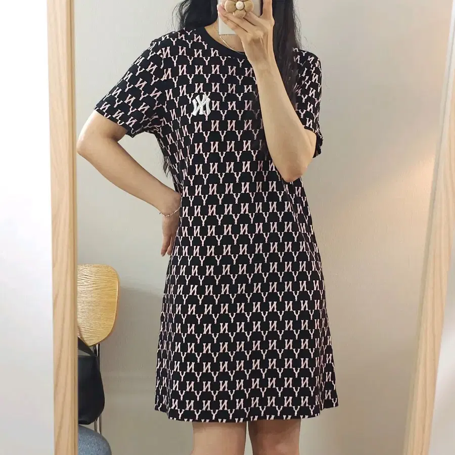 (S)MLB 여성 반팔 원피스 블랙 핑크 E3W4258