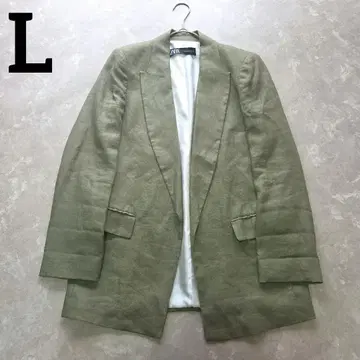 극미품 ZARA 자라 린넨 자켓 카키 L 통기성 겉옷 버튼리스