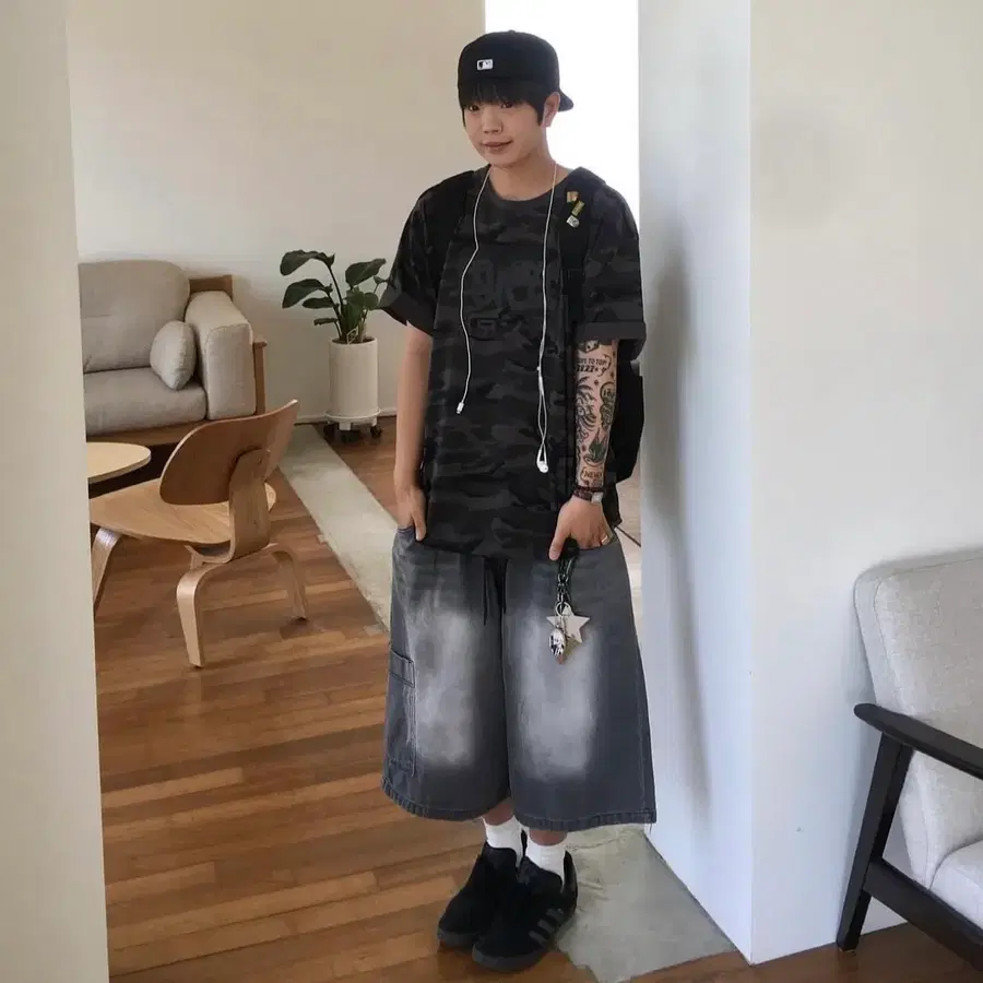 투븐 카모 오버 반팔티 오버핏 카모 패턴 반팔