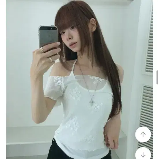 화이트 레이스 오프숄더 반팔 블라우스
