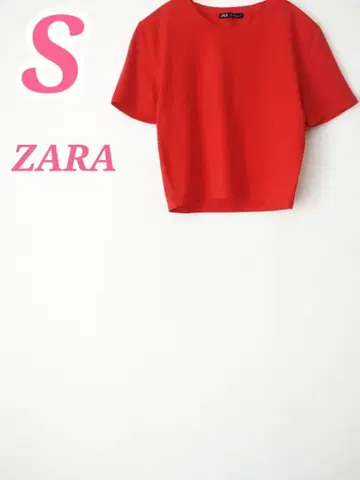ZARA 자라 크롭 기장 반팔 T셔츠 레드 M 봄/여름 화려함 탄력감