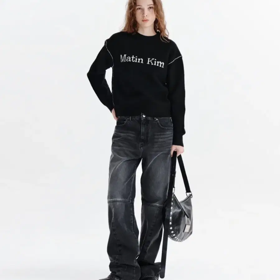 마뗑킴 SIDE WASHED DENIM PANTS IN BLACK