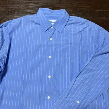 ZARA 스트라이프 긴팔 셔츠 블루