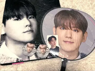 EXO BAEKHYUN 부채 타월 캔뱃지 fc 트레이딩 카드