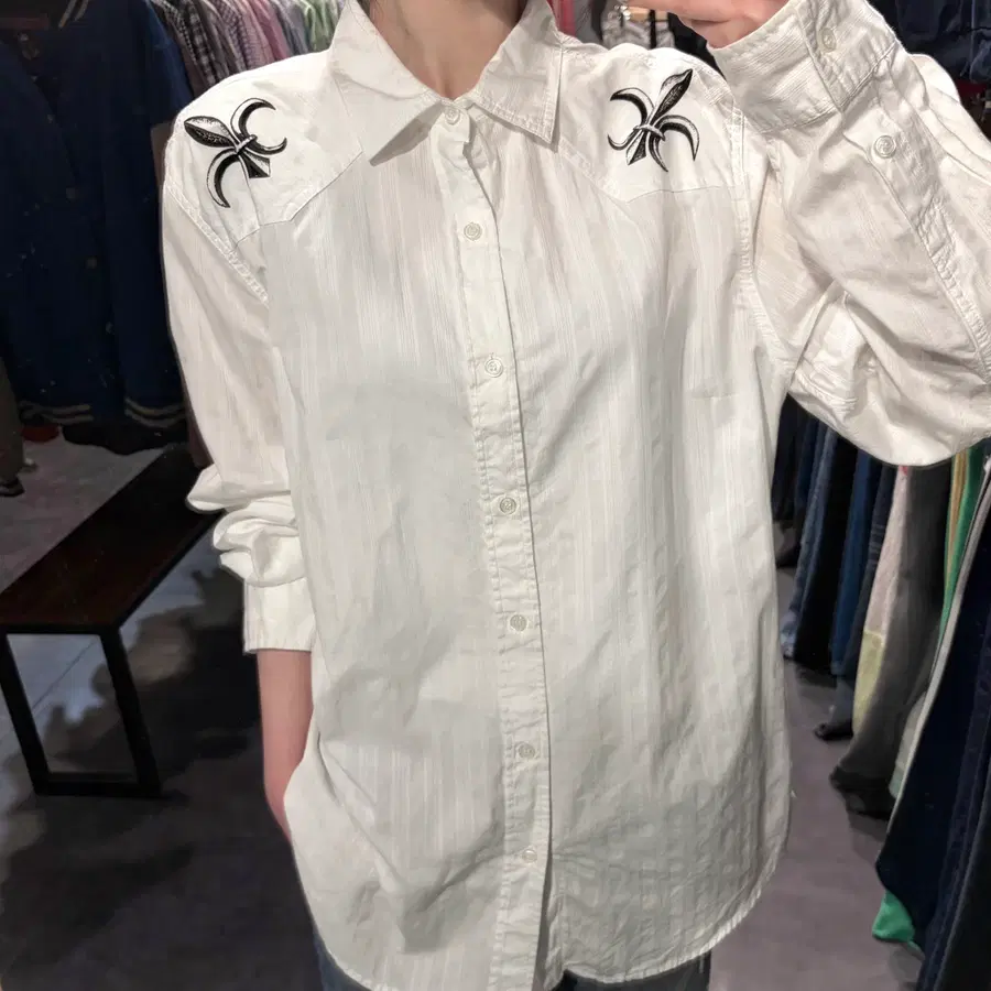 [IM] vtg 화이트 웨스턴 스트라이프 셔츠