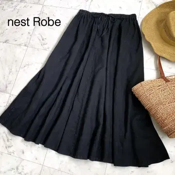 nest Robe 네스트로브 린넨 개더 플레어 스커트 블랙