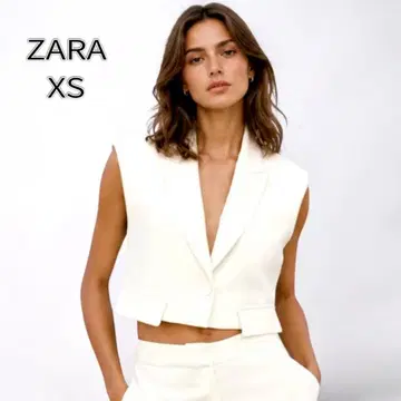 ZARA 택 포함 새상품 숏 기장 플랩 베스트 XS 화이트 크롭 기장
