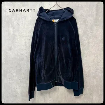 Carhartt 벨로아 후드티 풀 집업 자수 로고 Y2K 블랙
