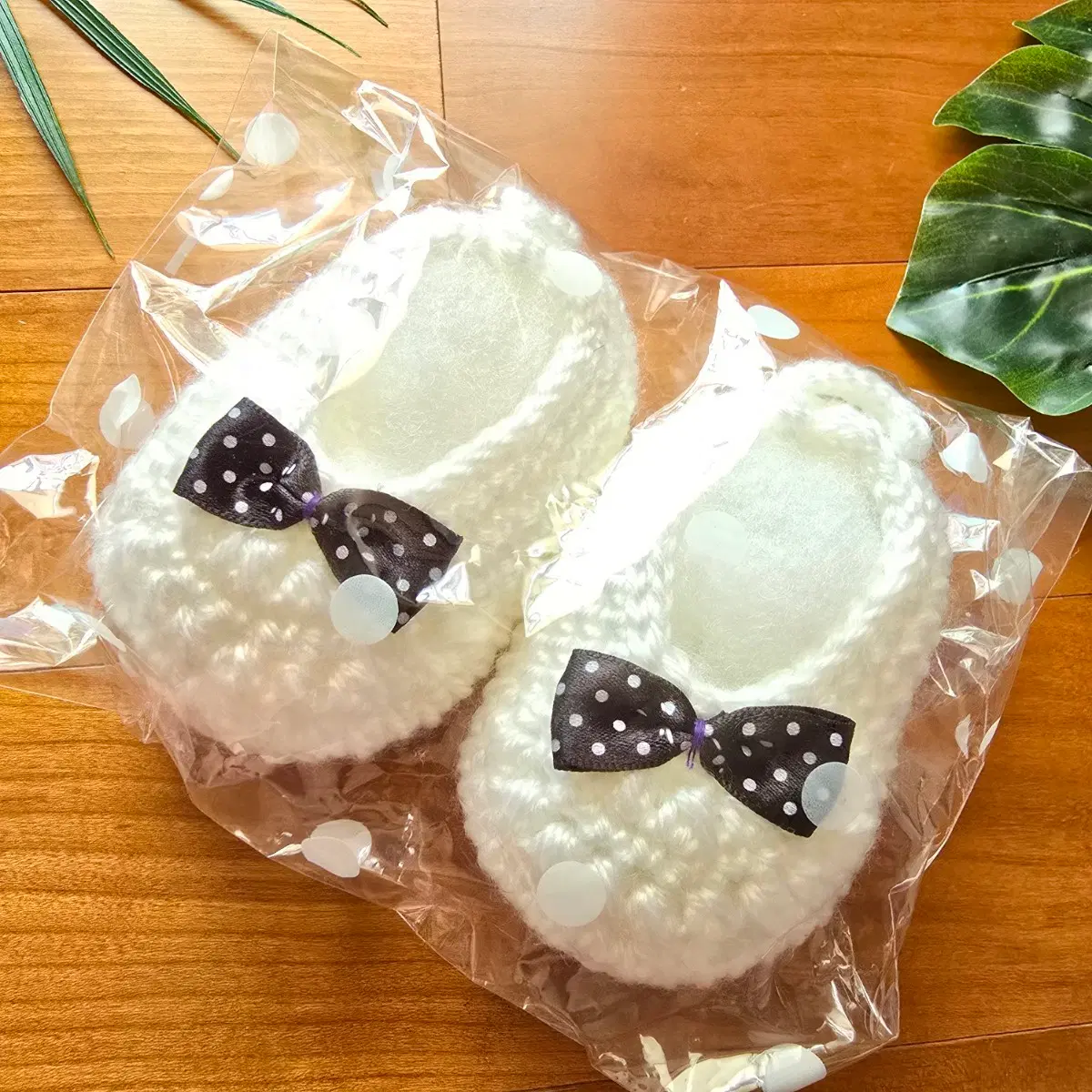 (새상품) HandMade 뜨개 아기 신발 블랙리본