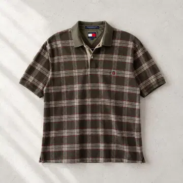 90s Tommy hilfigar 피케 셔츠 체크 카키 L 레트로