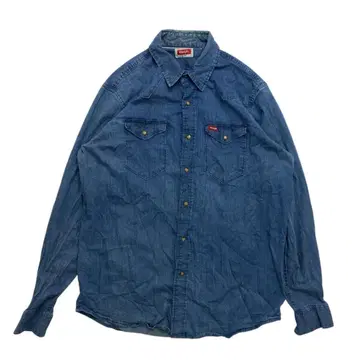 10s- 랭글러 웨스턴 데님 셔츠 남성용 XL-XXL 상당 블루